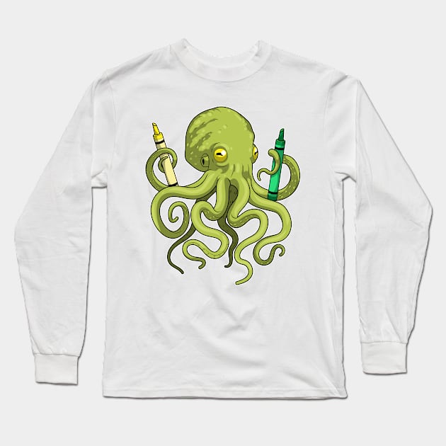 Octopus Pupil Crayons School Long Sleeve T-Shirt by Markus Schnabel